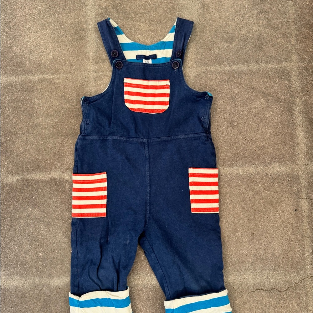 Toddler Navy Blue with Red Stripes / Blue Breton Stripe Reversible Overall